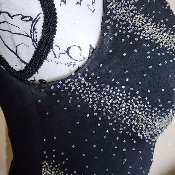 Black & Silver Beaded Full Length Sleeveless Halter Neck Special Occasion Dress - Picture 12 of 12